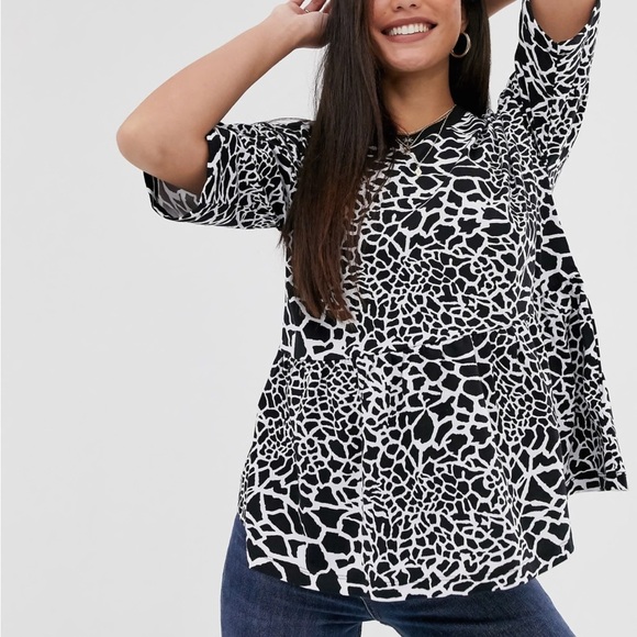 NWT ASOS Maternity Peplum Smock in Mono Giraffe - Picture 2 of 7
